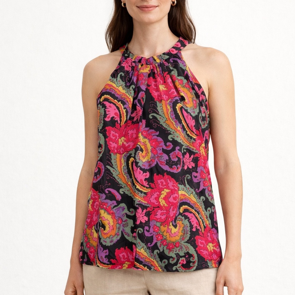 J. Crew Factory Silk Paisley Halter Top Multicolor Sleeveless Blouse L